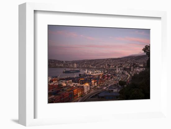 View of City and Ports at Dusk from Paseo 21 De Mayo, Cerro Playa Ancha, Valparaiso-Ben Pipe-Framed Photographic Print