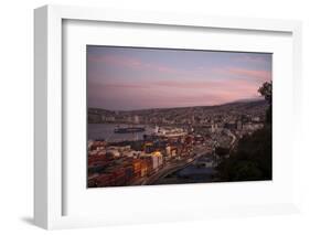 View of City and Ports at Dusk from Paseo 21 De Mayo, Cerro Playa Ancha, Valparaiso-Ben Pipe-Framed Photographic Print