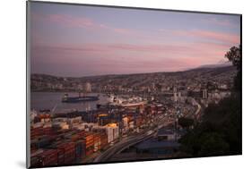 View of City and Ports at Dusk from Paseo 21 De Mayo, Cerro Playa Ancha, Valparaiso-Ben Pipe-Mounted Photographic Print