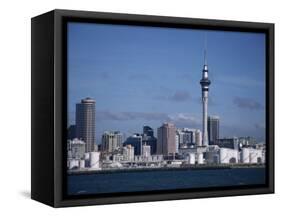 View of City and Tower from the Water, Auckland, North Island, New Zealand-D H Webster-Framed Stretched Canvas