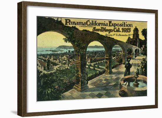 View of City from a Mission, Panama-CA Expo - San Diego, CA-Lantern Press-Framed Art Print