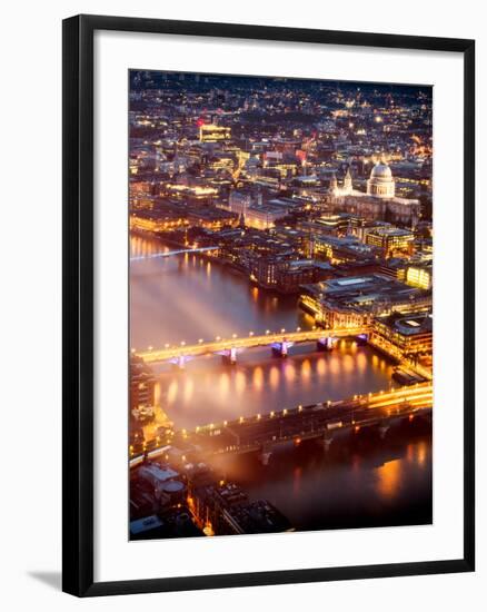 View of City of London with St. Paul's Cathedral and River Thames at Night - London - UK - England-Philippe Hugonnard-Framed Photographic Print