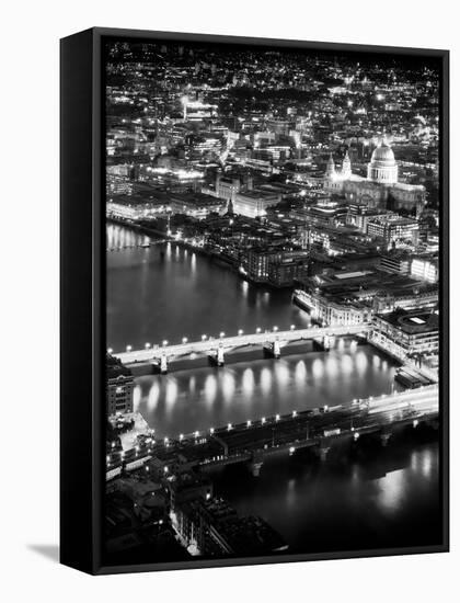 View of City of London with St. Paul's Cathedral and River Thames at Night - London - UK - England-Philippe Hugonnard-Framed Stretched Canvas