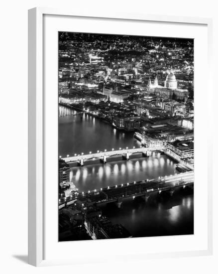 View of City of London with St. Paul's Cathedral and River Thames at Night - London - UK - England-Philippe Hugonnard-Framed Photographic Print