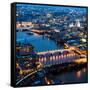 View of City of London with St. Paul's Cathedral and River Thames at Night - London - UK - England-Philippe Hugonnard-Framed Stretched Canvas