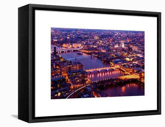 View of City of London with St. Paul's Cathedral and River Thames at Night - London - UK - England-Philippe Hugonnard-Framed Stretched Canvas