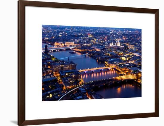 View of City of London with St. Paul's Cathedral and River Thames at Night - London - UK - England-Philippe Hugonnard-Framed Art Print