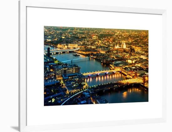 View of City of London with St. Paul's Cathedral and River Thames at Night - London - UK - England-Philippe Hugonnard-Framed Art Print