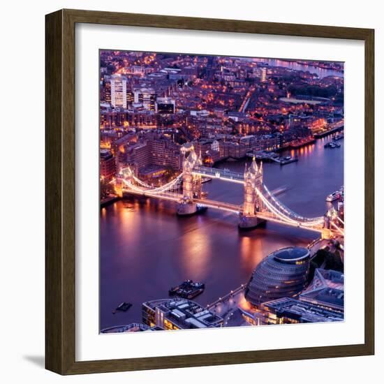 View of City of London with the Tower Bridge at Night - London - UK - England - United Kingdom-Philippe Hugonnard-Framed Photographic Print