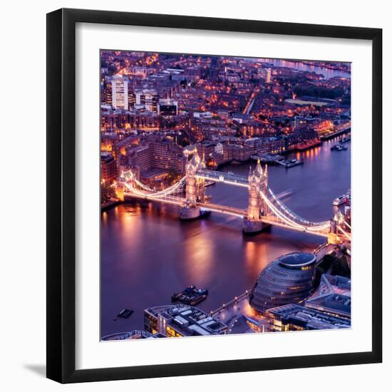 View of City of London with the Tower Bridge at Night - London - UK - England - United Kingdom-Philippe Hugonnard-Framed Photographic Print