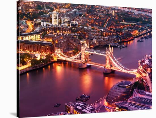 View of City of London with the Tower Bridge at Night - London - UK - England - United Kingdom-Philippe Hugonnard-Stretched Canvas