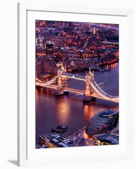 View of City of London with the Tower Bridge at Night - London - UK - England - United Kingdom-Philippe Hugonnard-Framed Photographic Print