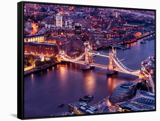 View of City of London with the Tower Bridge at Night - London - UK - England - United Kingdom-Philippe Hugonnard-Framed Stretched Canvas