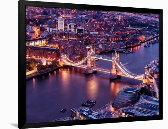 View of City of London with the Tower Bridge at Night - London - UK - England - United Kingdom-Philippe Hugonnard-Framed Photographic Print