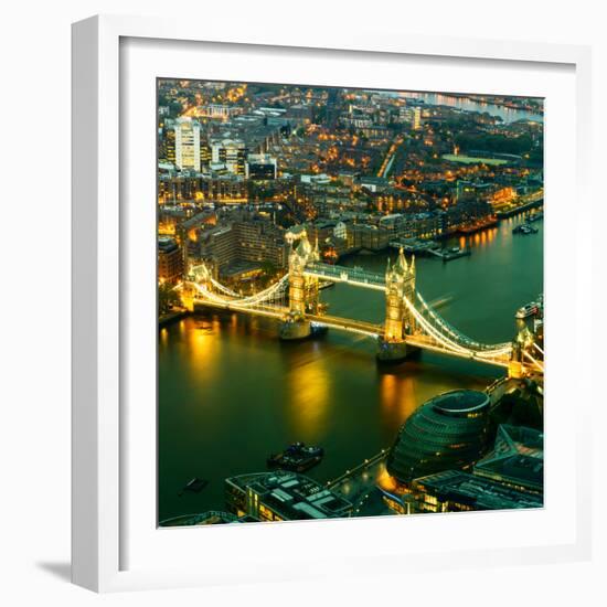 View of City of London with the Tower Bridge at Night - London - UK - England - United Kingdom-Philippe Hugonnard-Framed Photographic Print