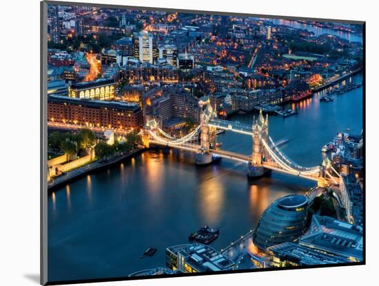 View of City of London with the Tower Bridge at Night - London - UK - England - United Kingdom-Philippe Hugonnard-Mounted Art Print