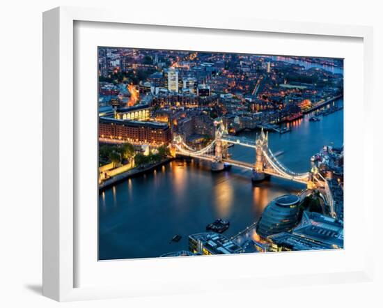 View of City of London with the Tower Bridge at Night - London - UK - England - United Kingdom-Philippe Hugonnard-Framed Art Print