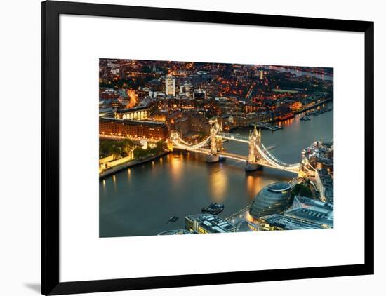 View of City of London with the Tower Bridge at Night - London - UK - England - United Kingdom-Philippe Hugonnard-Framed Art Print