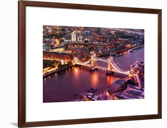 View of City of London with the Tower Bridge at Night - London - UK - England - United Kingdom-Philippe Hugonnard-Framed Art Print