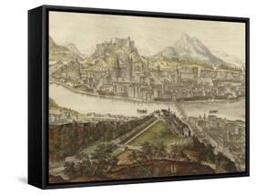 View of City of Salzburg on Salzach River with Old City and Hohensalzburg Fortress-null-Framed Stretched Canvas