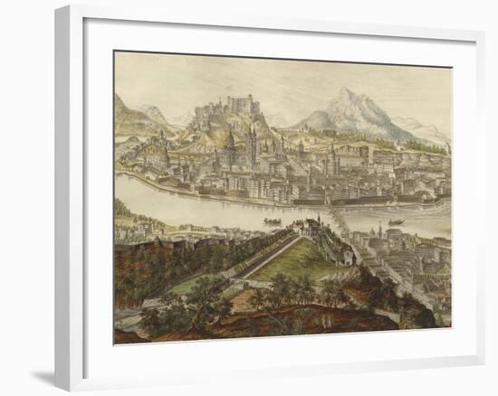 View of City of Salzburg on Salzach River with Old City and Hohensalzburg Fortress-null-Framed Giclee Print