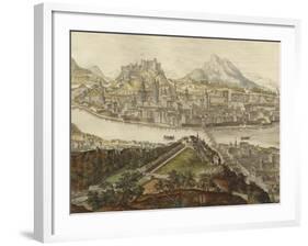 View of City of Salzburg on Salzach River with Old City and Hohensalzburg Fortress-null-Framed Giclee Print