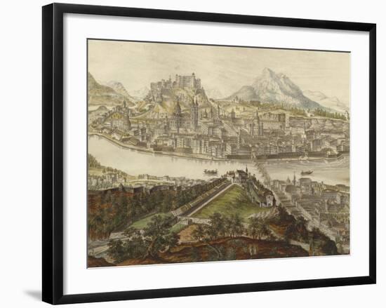 View of City of Salzburg on Salzach River with Old City and Hohensalzburg Fortress-null-Framed Giclee Print