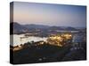 View of City Palace and Lake Palace Hotel at Sunset, Udaipur, Rajasthan, India, Asia-Ian Trower-Stretched Canvas