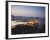 View of City Palace and Lake Palace Hotel at Sunset, Udaipur, Rajasthan, India, Asia-Ian Trower-Framed Photographic Print