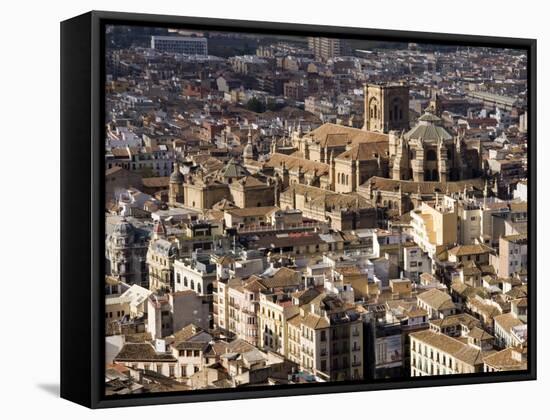 View of City Showing the Cathedral, from the Watch Tower of the Alcazaba, Granada, Andalucia, Spain-Sheila Terry-Framed Stretched Canvas