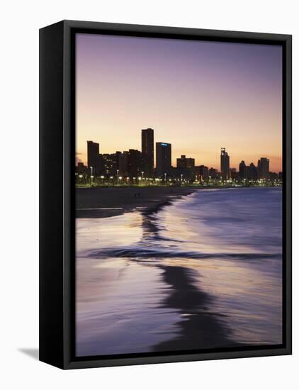 View of City Skyline and Beachfront at Sunset, Durban, Kwazulu-Natal, South Africa-Ian Trower-Framed Stretched Canvas