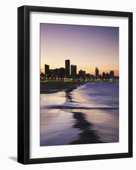 View of City Skyline and Beachfront at Sunset, Durban, Kwazulu-Natal, South Africa-Ian Trower-Framed Photographic Print