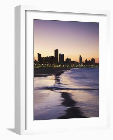 View of City Skyline and Beachfront at Sunset, Durban, Kwazulu-Natal, South Africa-Ian Trower-Framed Photographic Print