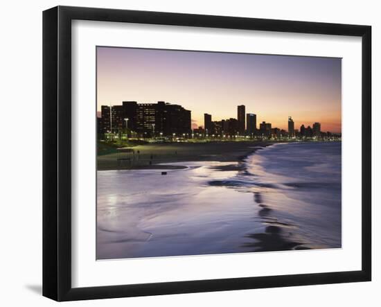 View of City Skyline and Beachfront at Sunset, Durban, Kwazulu-Natal, South Africa-Ian Trower-Framed Photographic Print