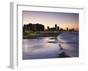 View of City Skyline and Beachfront at Sunset, Durban, Kwazulu-Natal, South Africa-Ian Trower-Framed Photographic Print