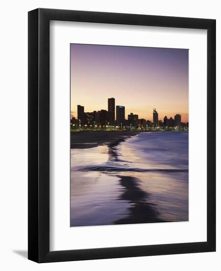 View of City Skyline and Beachfront at Sunset, Durban, Kwazulu-Natal, South Africa-Ian Trower-Framed Photographic Print