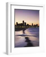 View of City Skyline and Beachfront at Sunset, Durban, Kwazulu-Natal, South Africa-Ian Trower-Framed Photographic Print