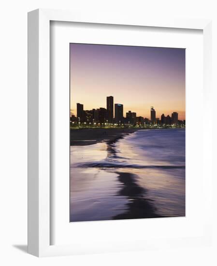 View of City Skyline and Beachfront at Sunset, Durban, Kwazulu-Natal, South Africa-Ian Trower-Framed Photographic Print