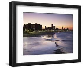 View of City Skyline and Beachfront at Sunset, Durban, Kwazulu-Natal, South Africa-Ian Trower-Framed Photographic Print