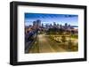 View of city skyline and Vancouver Lookout Tower at dusk from Portside, Vancouver, British Columbia-Frank Fell-Framed Photographic Print