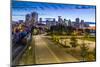 View of city skyline and Vancouver Lookout Tower at dusk from Portside, Vancouver, British Columbia-Frank Fell-Mounted Photographic Print