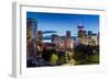 View of city skyline and Vancouver Lookout Tower at dusk from Portside, Vancouver, British Columbia-Frank Fell-Framed Photographic Print