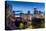 View of city skyline and Vancouver Lookout Tower at dusk from Portside, Vancouver, British Columbia-Frank Fell-Stretched Canvas