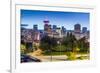 View of city skyline and Vancouver Lookout Tower at dusk from Portside, Vancouver, British Columbia-Frank Fell-Framed Photographic Print