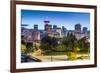 View of city skyline and Vancouver Lookout Tower at dusk from Portside, Vancouver, British Columbia-Frank Fell-Framed Photographic Print