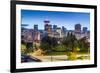View of city skyline and Vancouver Lookout Tower at dusk from Portside, Vancouver, British Columbia-Frank Fell-Framed Photographic Print