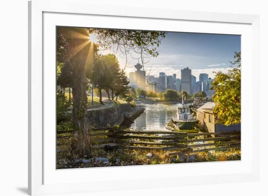 View of city skyline and Vancouver Lookout Tower from CRAB Park at Portside, Vancouver, British Col-Frank Fell-Framed Photographic Print