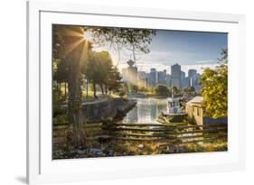 View of city skyline and Vancouver Lookout Tower from CRAB Park at Portside, Vancouver, British Col-Frank Fell-Framed Photographic Print