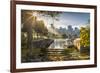 View of city skyline and Vancouver Lookout Tower from CRAB Park at Portside, Vancouver, British Col-Frank Fell-Framed Photographic Print