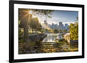 View of city skyline and Vancouver Lookout Tower from CRAB Park at Portside, Vancouver, British Col-Frank Fell-Framed Photographic Print